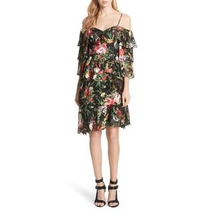 ✨NWT✨ ALICE + OLIVIA Florentina Ruffle Midi Dress Blooming Bouquet Sz US 2 (XS)